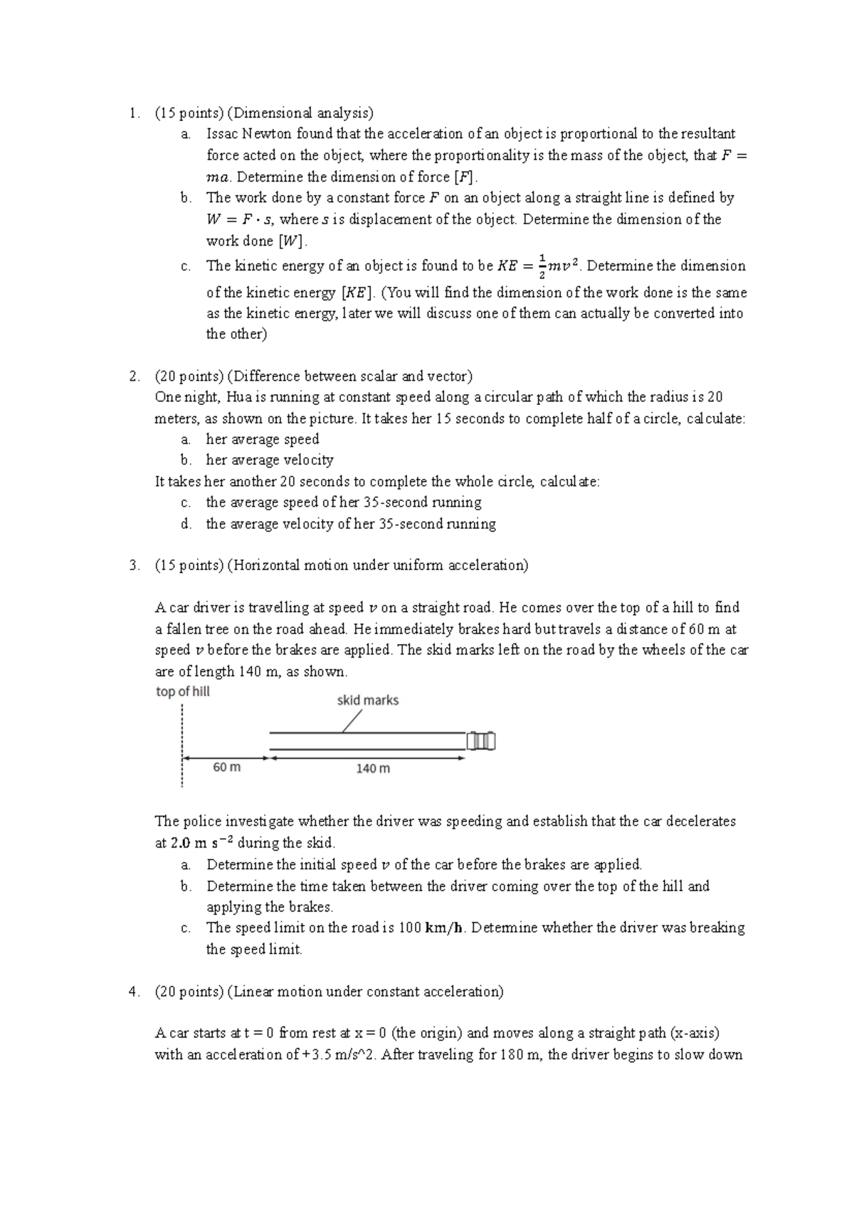 Physics 101: Dimensional Analysis & Motion Assignment 1 - Studocu
