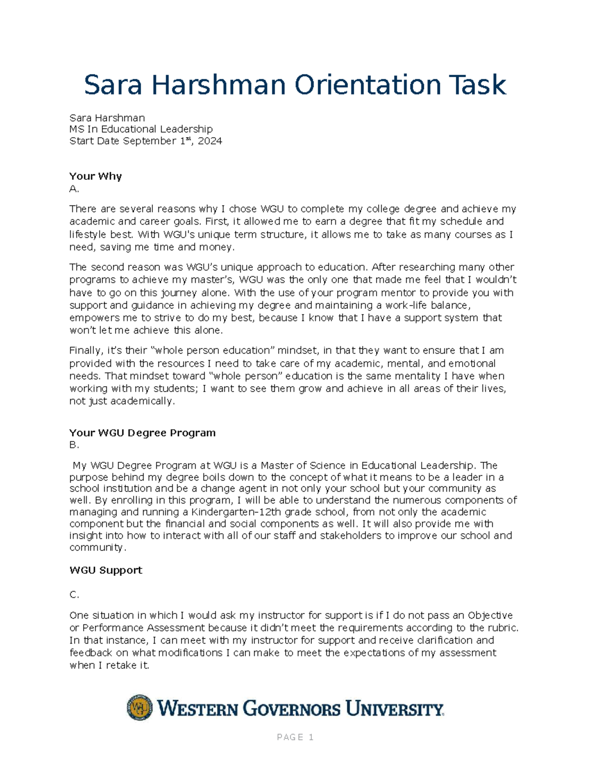 WGU MS in Educational Leadership: Orientation Task Overview - Studocu