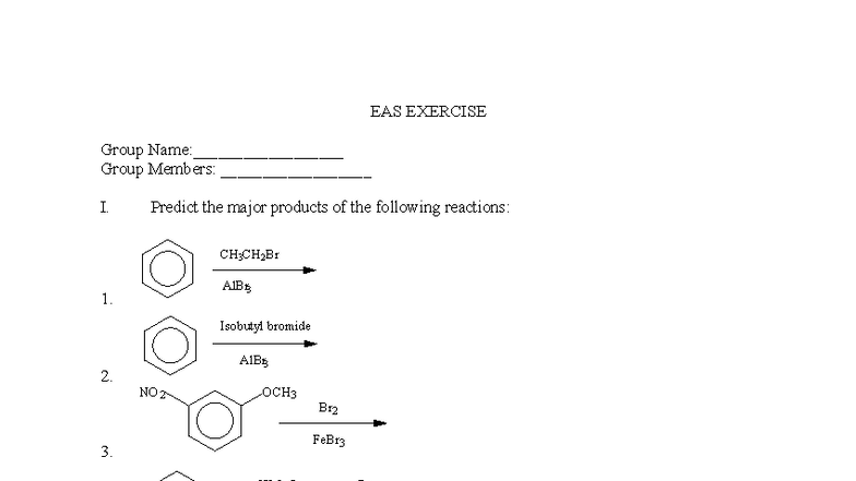 EAS Exercise: Predicting Products of Electrophilic Aromatic ...