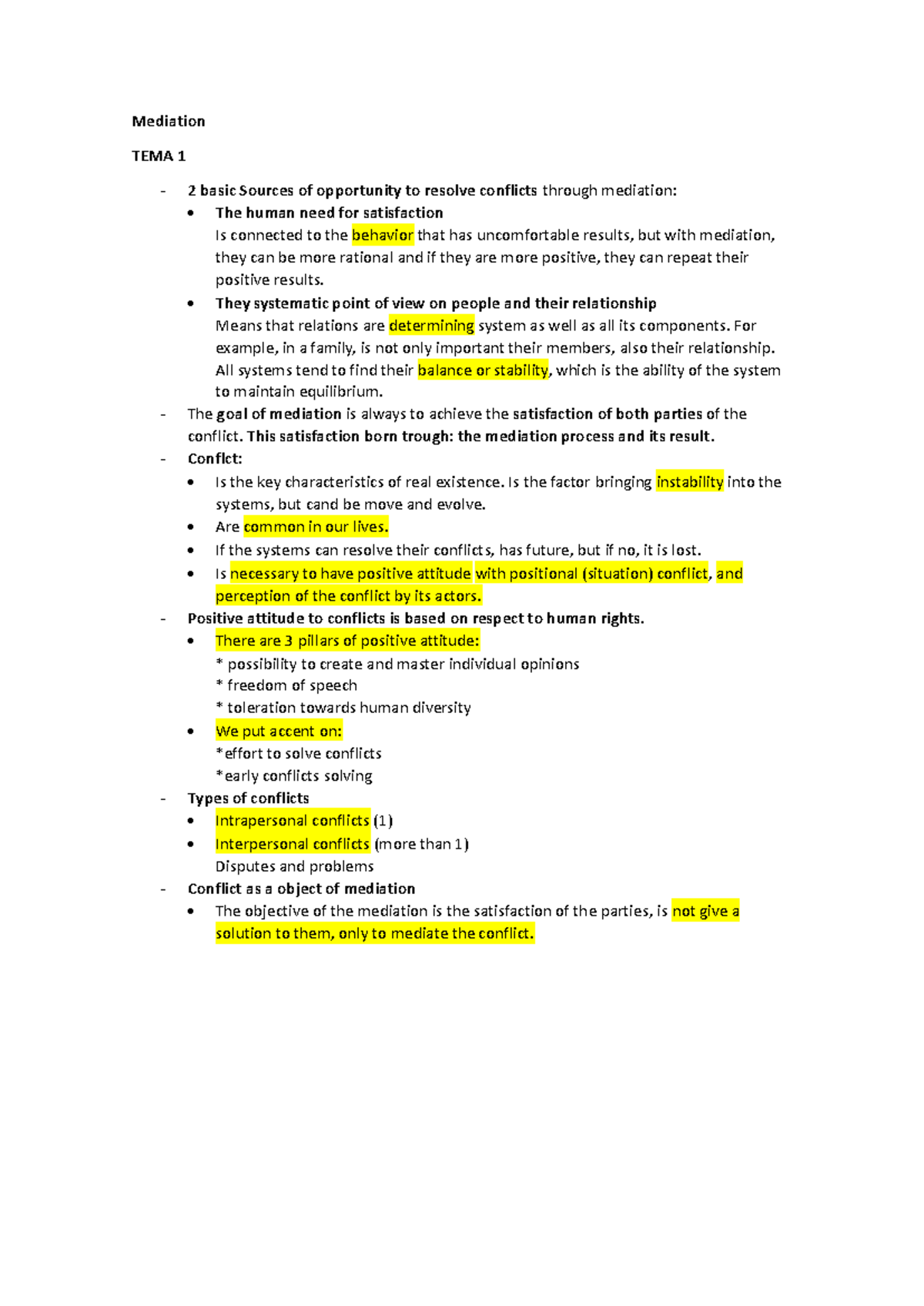 Tema 1: Mediation Lecture Notes - Resolving Conflicts Effectively - Studocu
