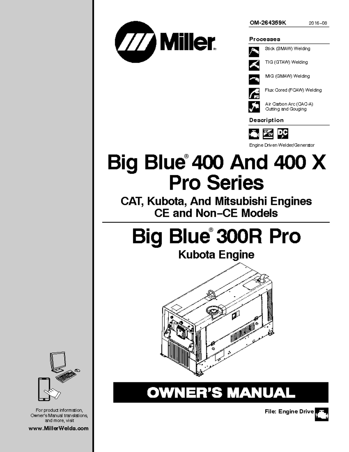 Miller Big Blue 400X Pro Generator Manual (O264359) - Studocu