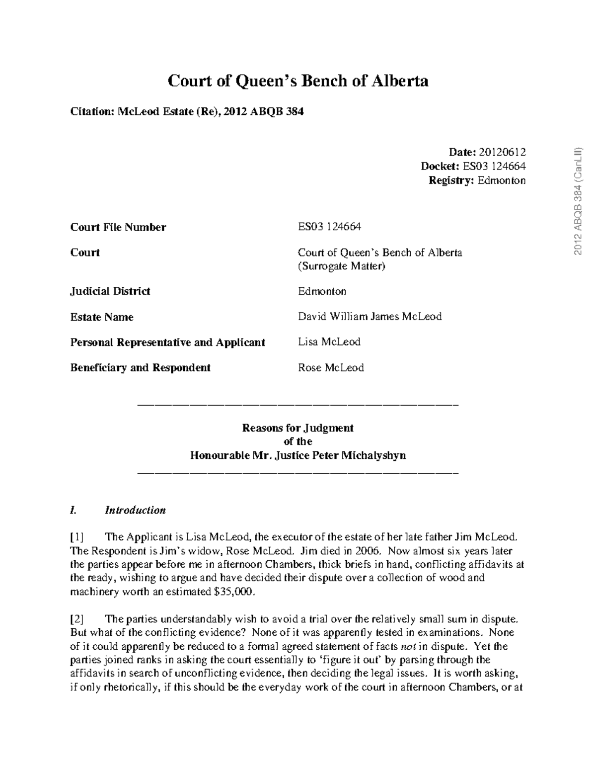 McLeod Estate (Re) - Court of Alberta Judgment Analysis (2012 ABQB 384 ...