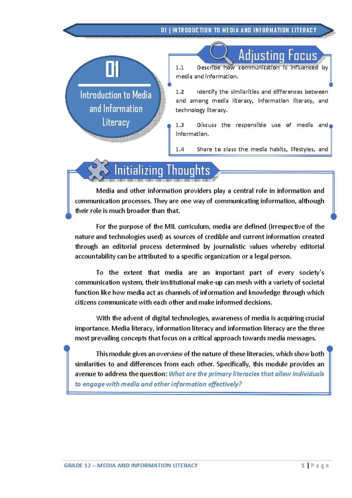 MIL G12 Modules 1-2: Media & Information Literacy Overview - Studocu