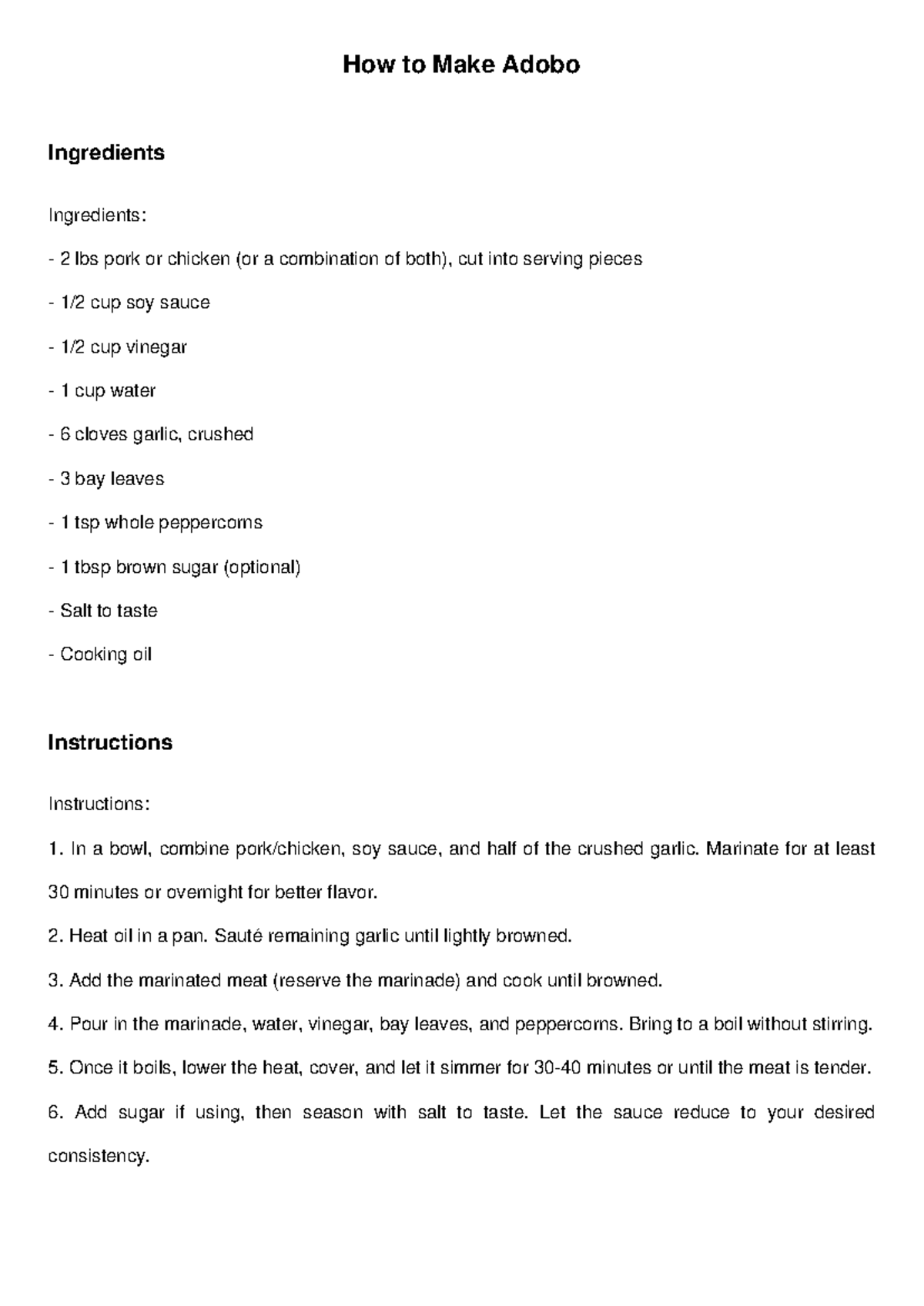 Cooking Guide: How to Make Adobo (Recipe) - Studocu