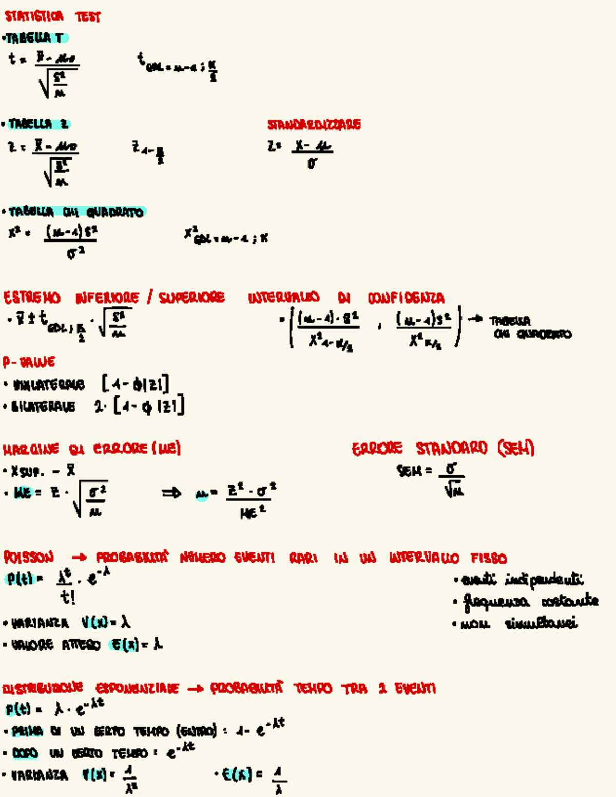 Statistica: Formule e Tabelle per Test e Distribuzioni - Studocu