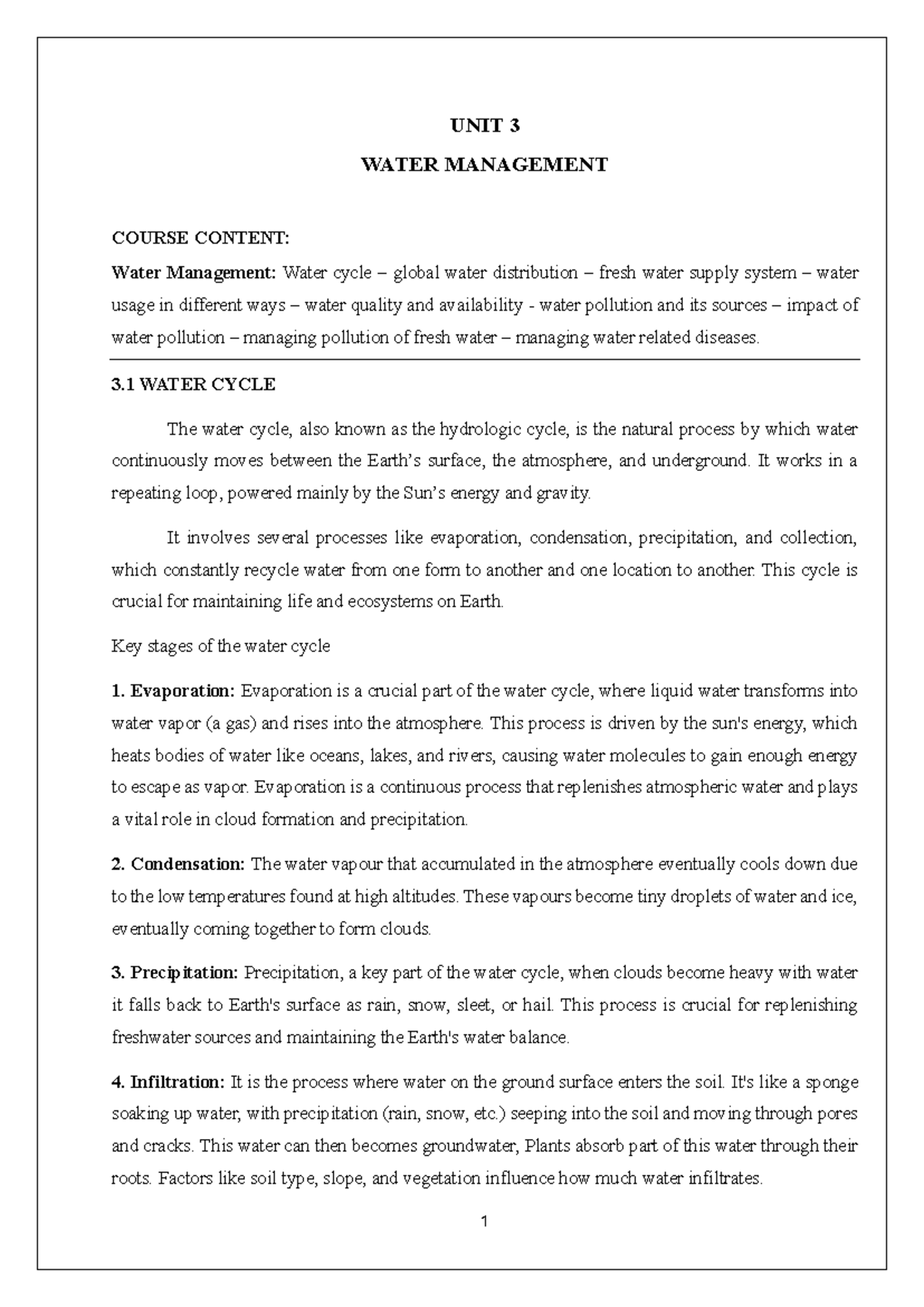 UNIT 3: Water Management and Pollution Control Notes - Studocu