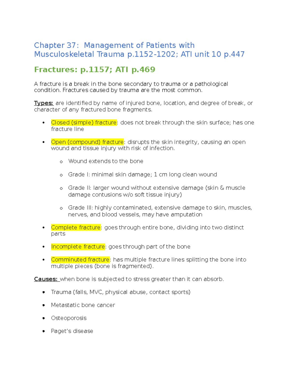 Exam 3 Ch. 37 MS trauma - Notes - Chapter 37: Management of Patients ...