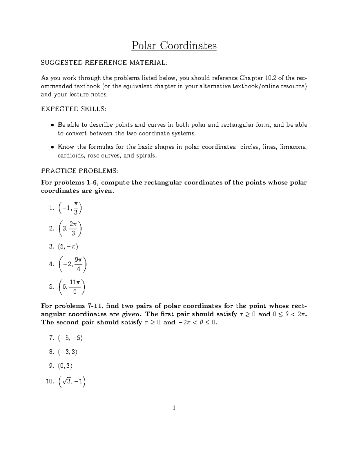 Homework 10 - Polar Coordinates Practice Problems - Studocu