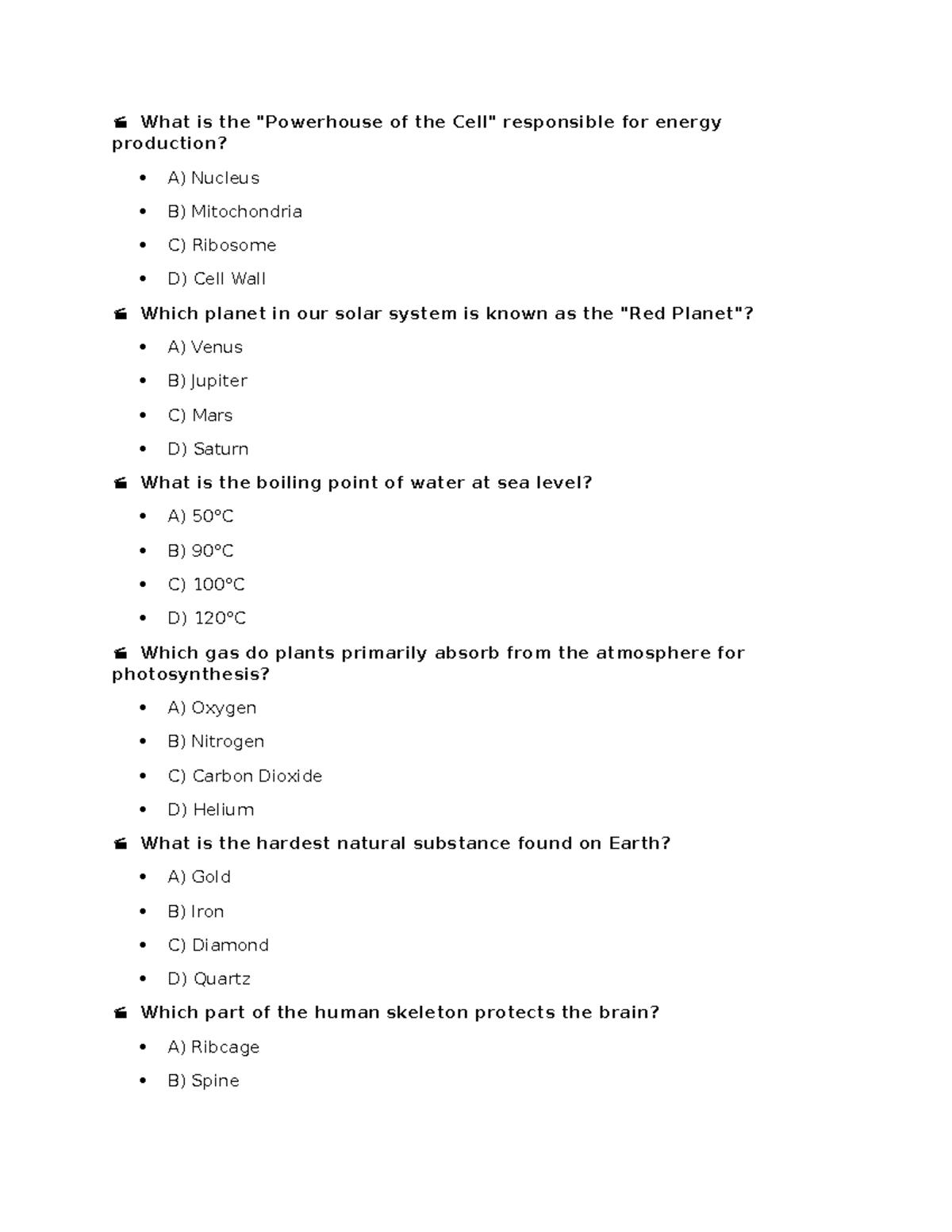 Science Quiz: Energy Production, Planets, and More (Course Code: AFSD ...