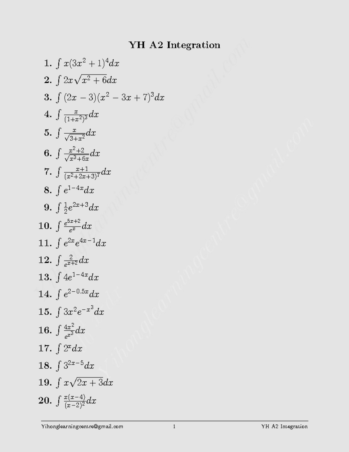 YH A2 Integration: Basic Questions and Solutions - Studocu