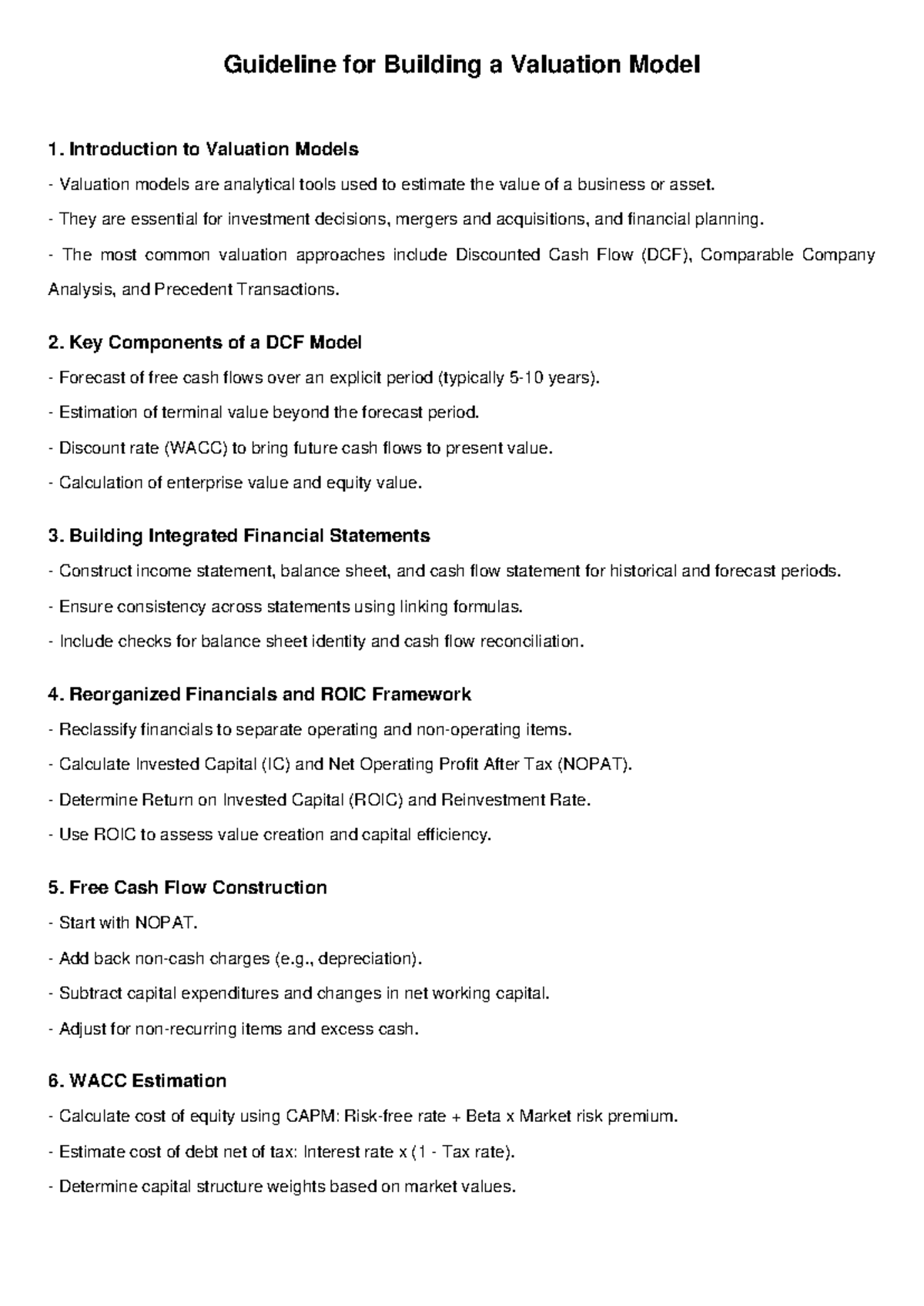 Valuation Model Guideline: Building DCF & Financial Statements ...