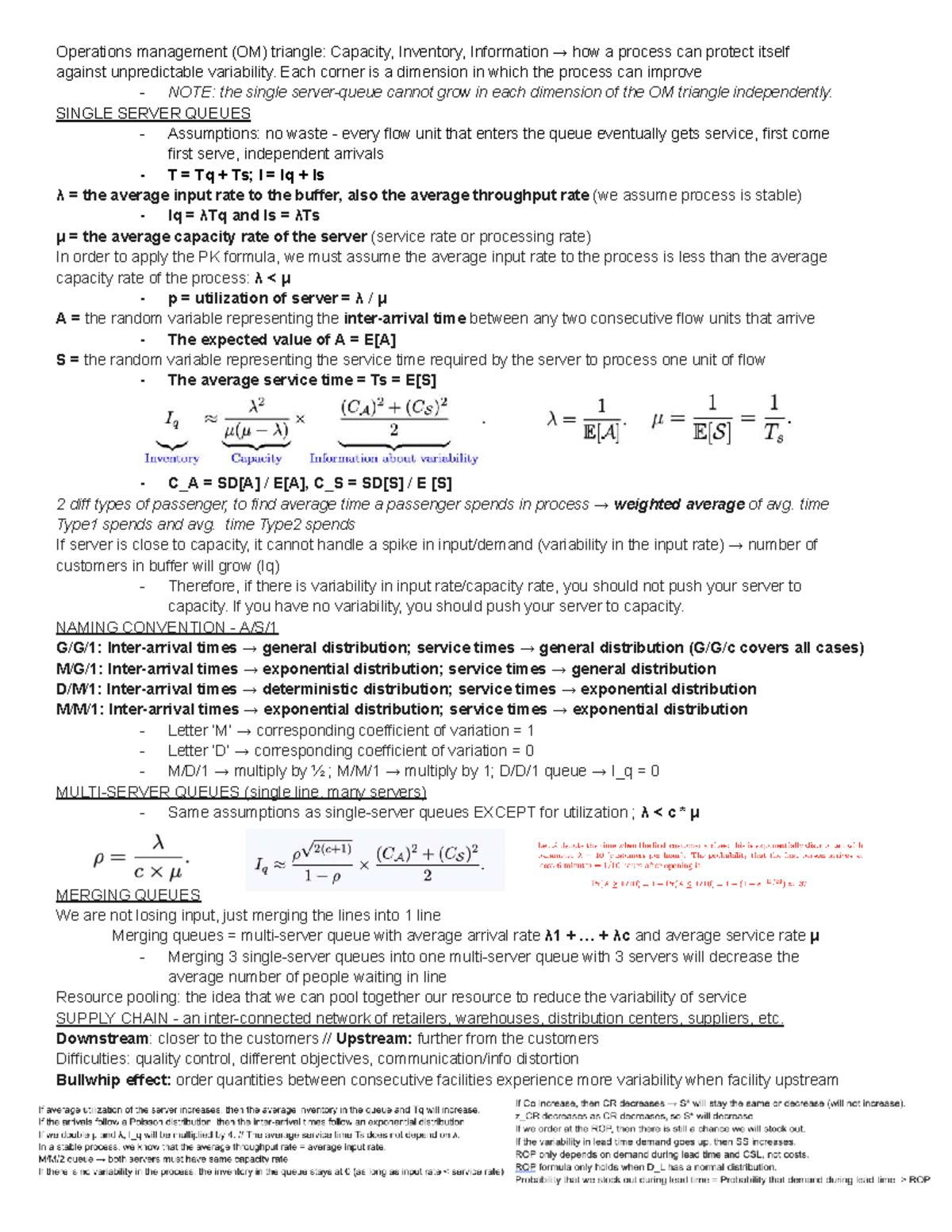 OM 204 Final Exam Cheat Sheet: Operations Management Triangle & Queues ...