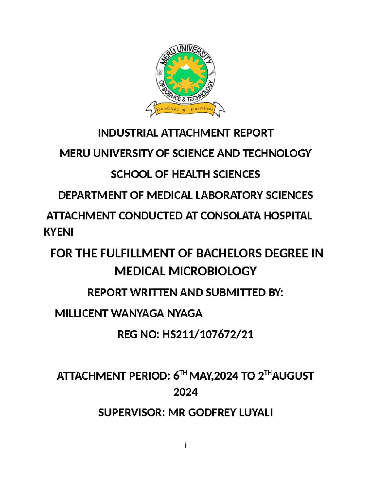 Attachment report report 2024 - INDUSTRIAL ATTACHMENT REPORT MERU ...