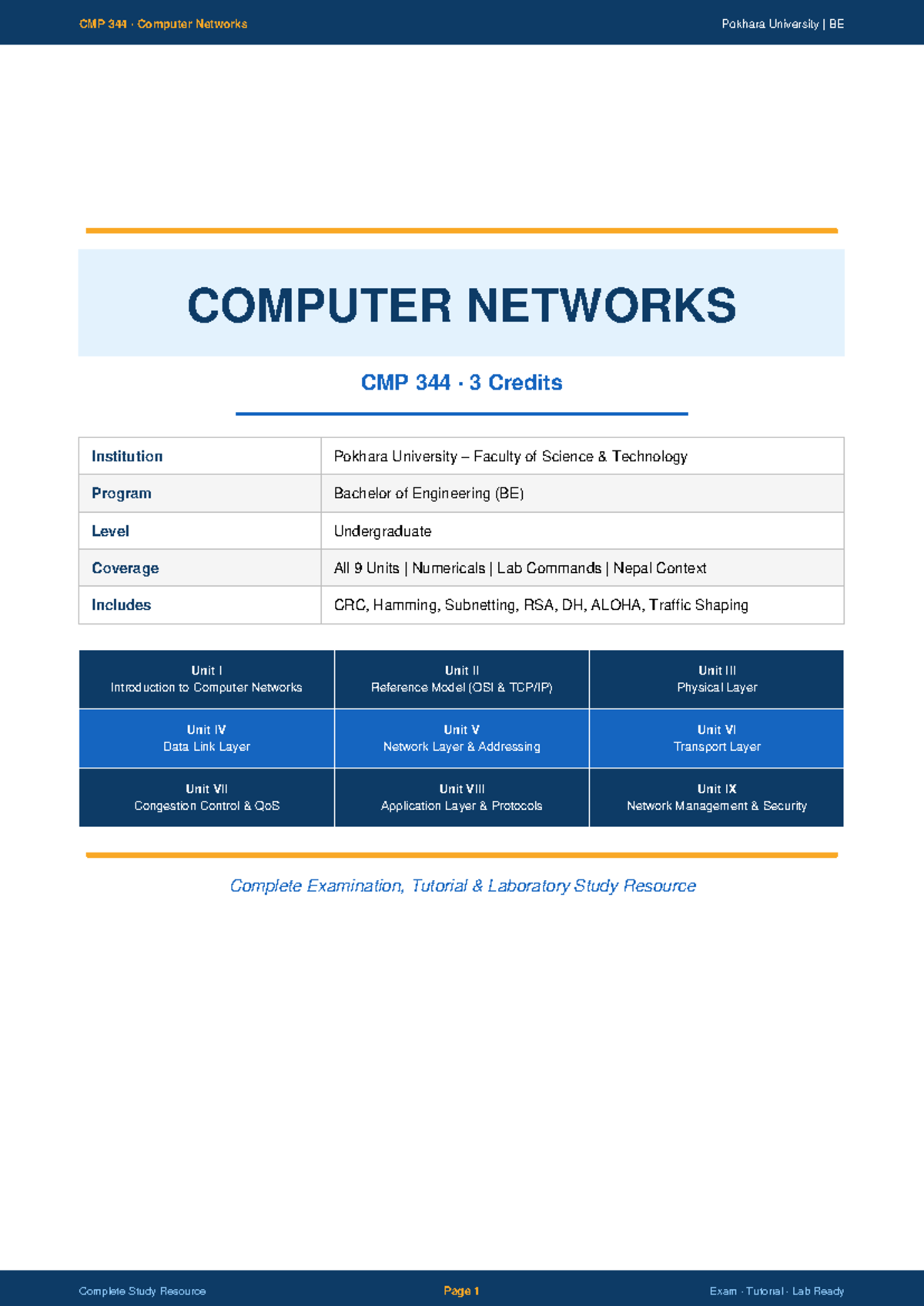 CMP 344 Complete Study Notes on Computer Networks at Pokhara University ...