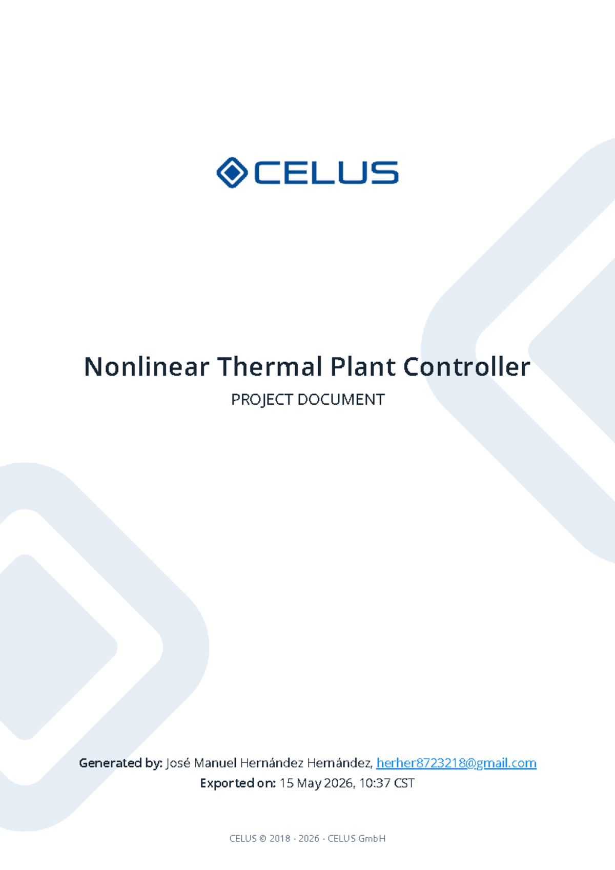 Nonlinear Thermal Plant Controller Project Document (CELUS 2018) - Studocu