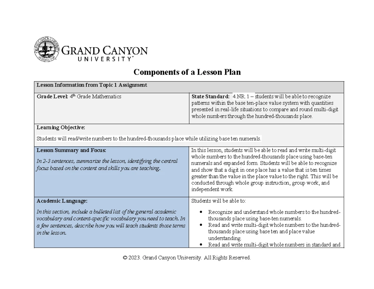 ELM-555 Lesson Plan Components for 5th Grade Language Arts - Studocu