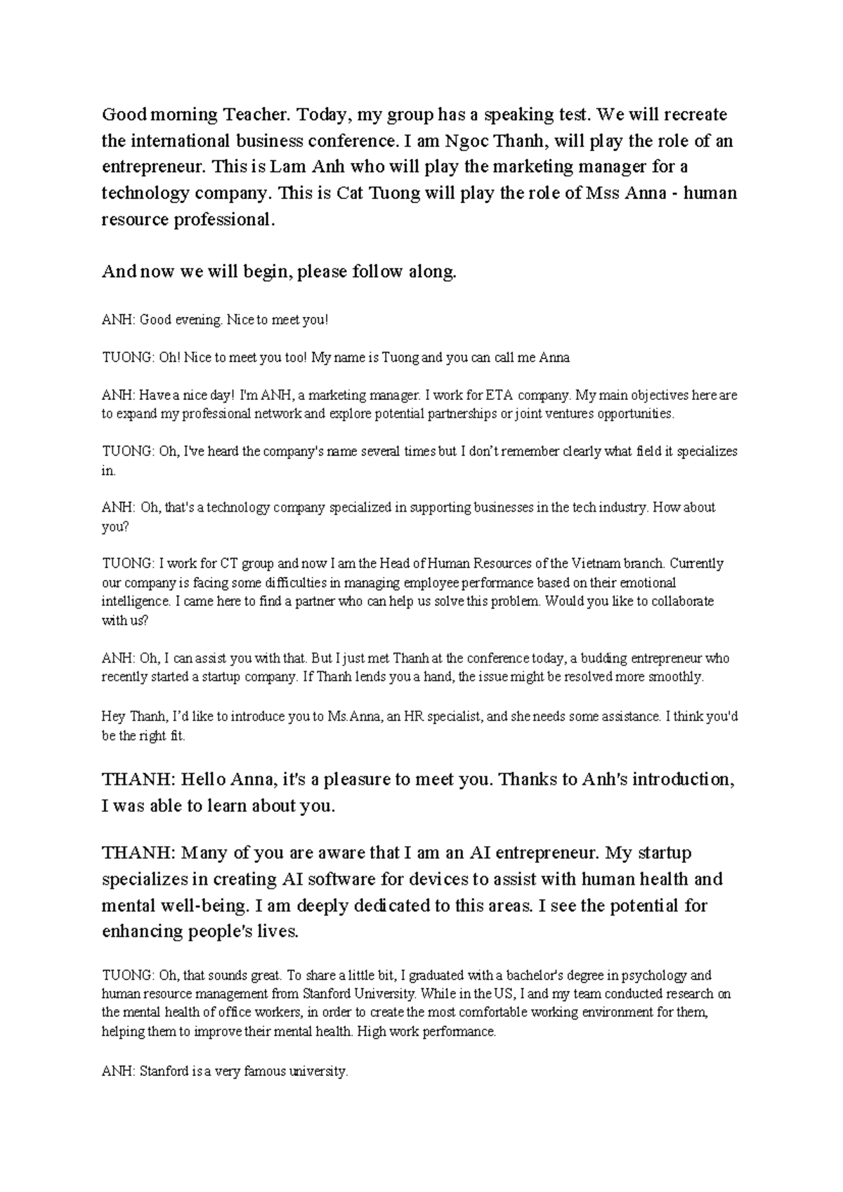 Script for International Business Conference Role Play - NNYFBB 2023 ...