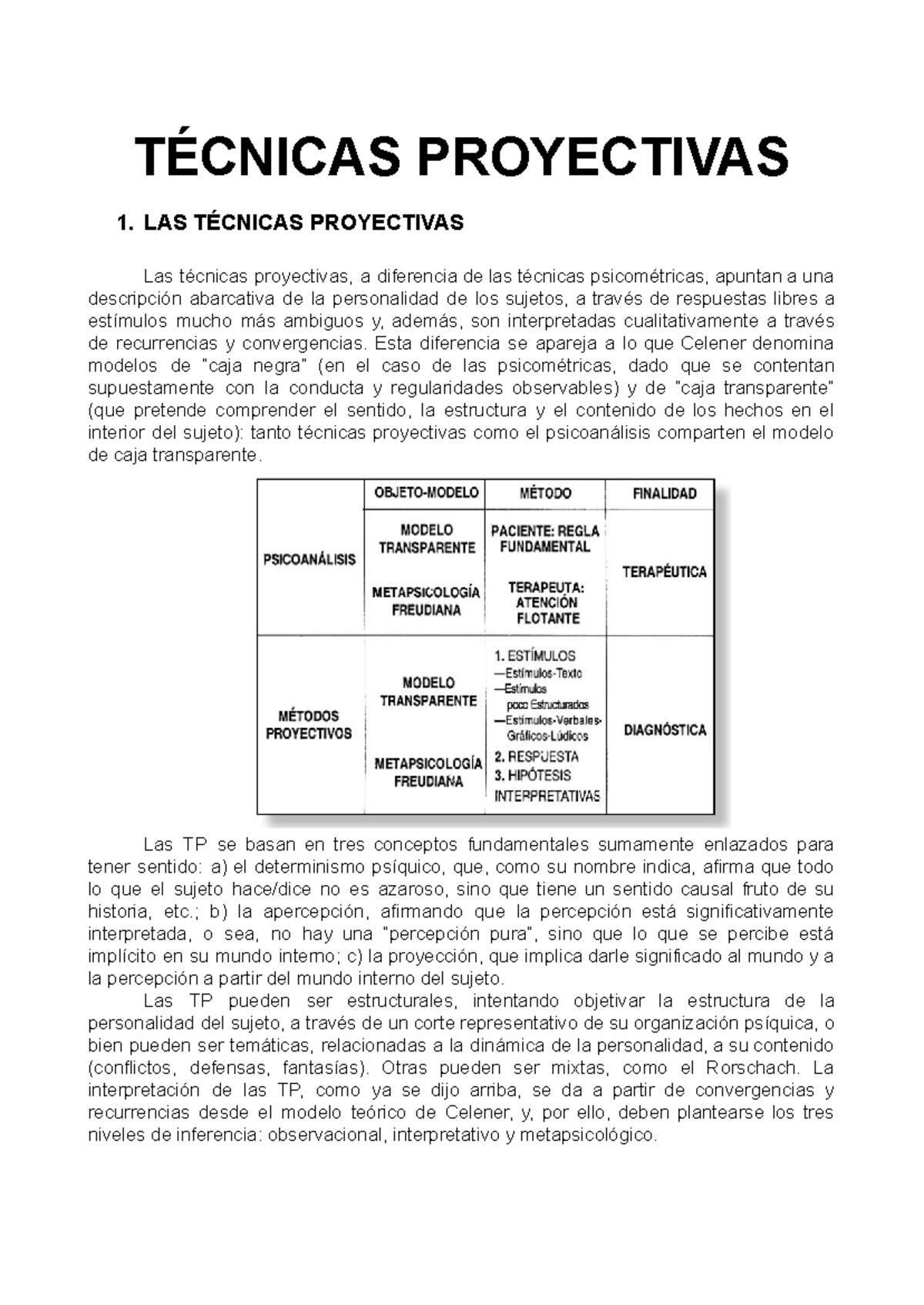 Resumen proye - TÉCNICAS PROYECTIVAS 1. LAS TÉCNICAS PROYECTIVAS Las ...