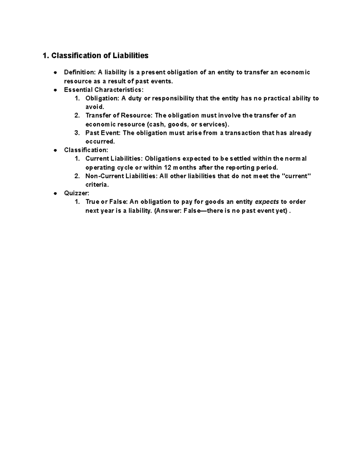 Classification of Liabilities: Key Concepts and Quiz Insights - Studocu