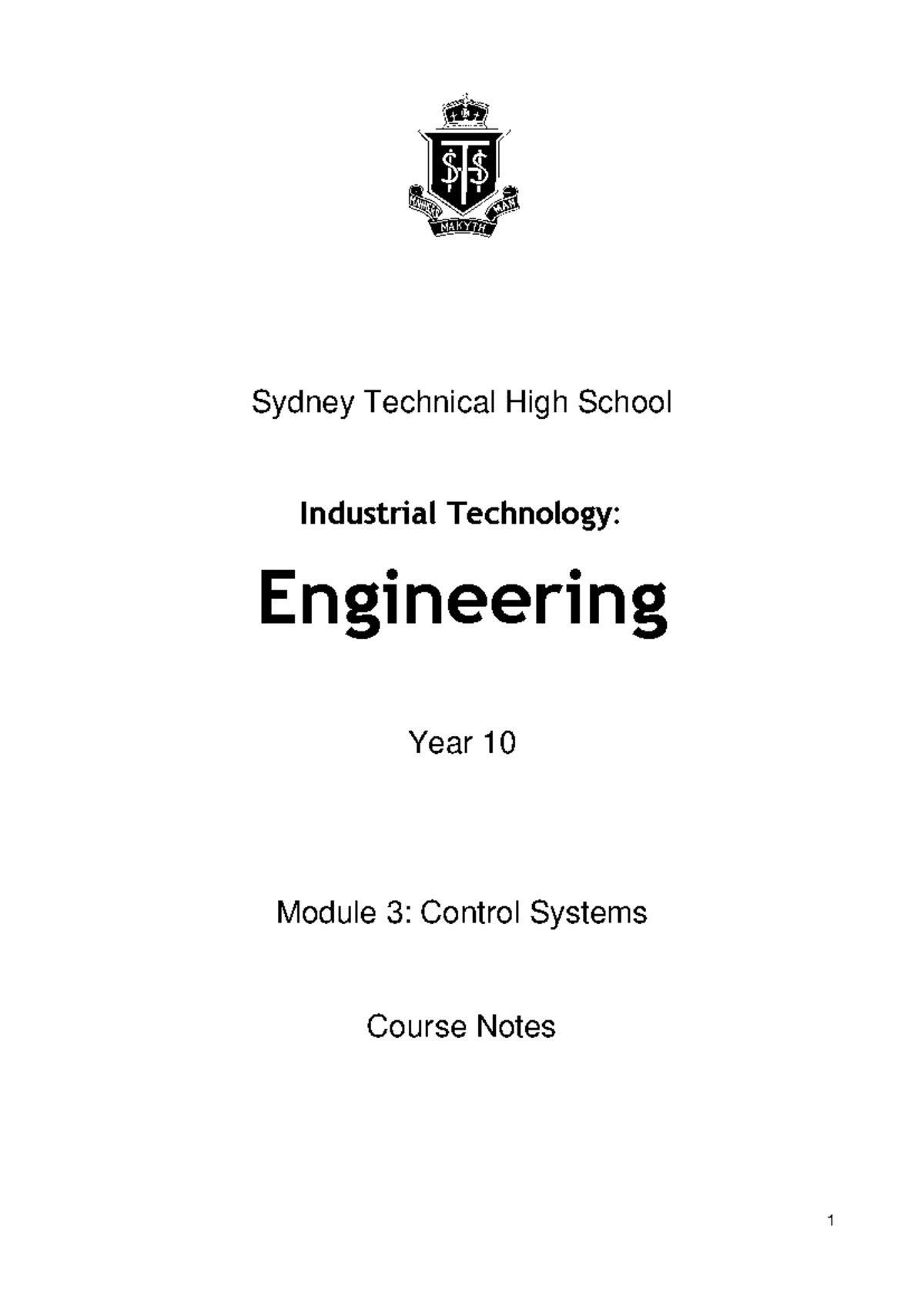 10ITE - Year 10 Industrial Technology Control Systems Course Notes ...