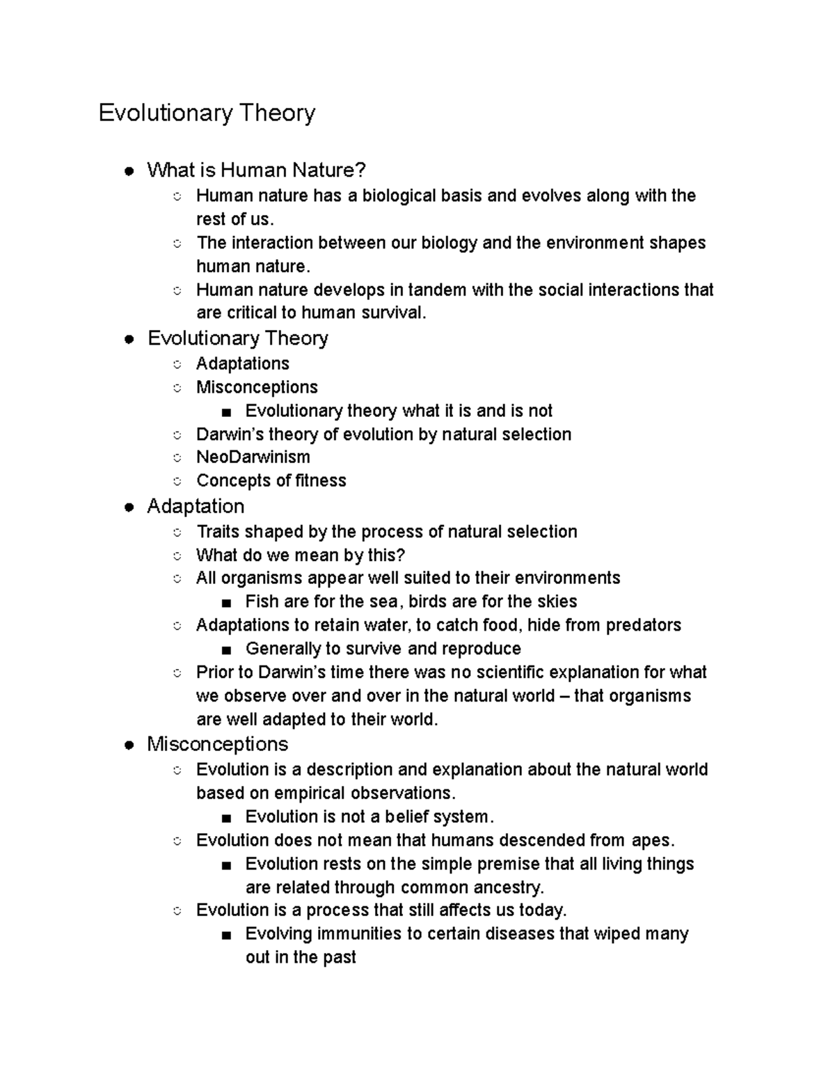 Evolution of Human Nature: Lecture Notes 2 on Evolutionary Theory - Studocu