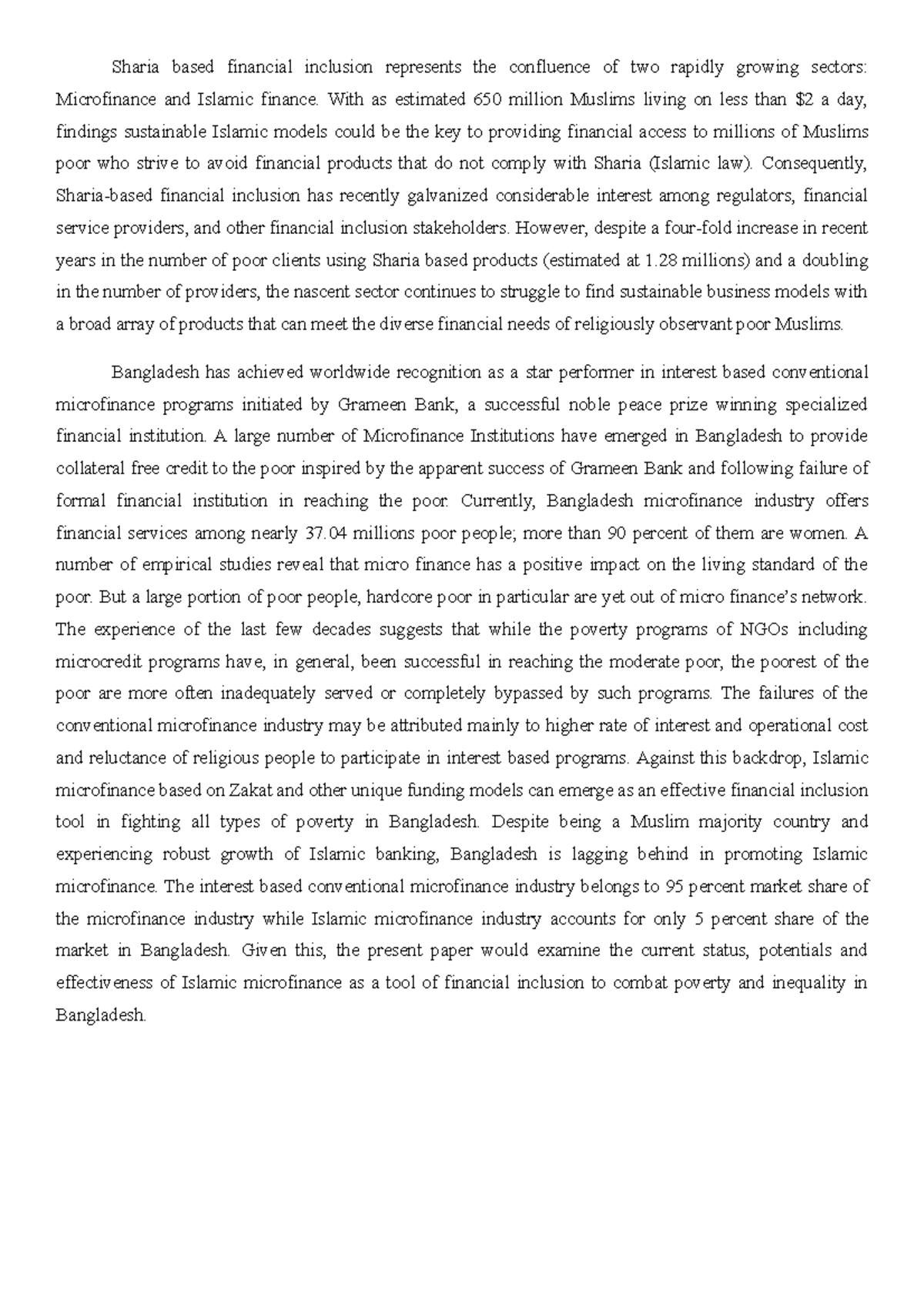Sharia based financial inclusion In Bangladesh - Sharia based financial ...