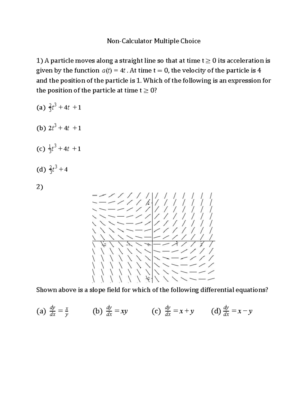 Calculus Practice Test - Non-Calculator Version - Studocu