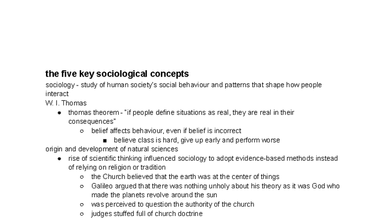 HS1001 Final: Key Sociological Concepts and Theories - Studocu