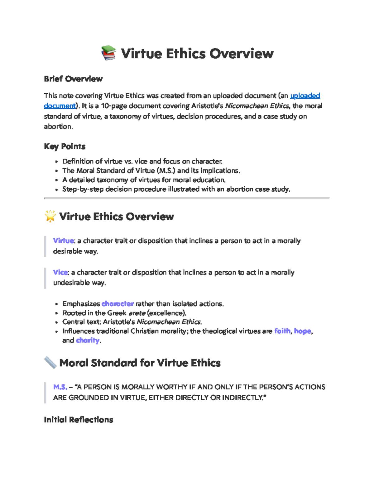 Virtue Ethics Overview: Key Concepts and Case Study Analysis - Studocu