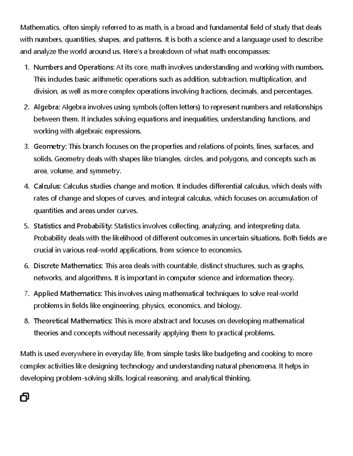 Math Overview: Key Concepts and Applications in the Field - Studocu
