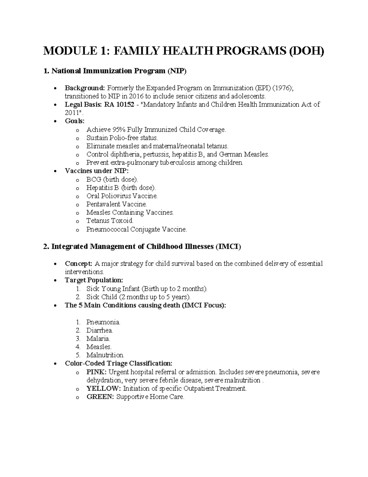 CHN 1: Family Health Programs & Public Health Laws Final Exam Notes ...