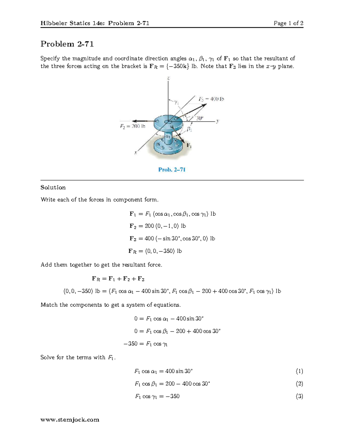Hibbeler S 14e: Statics Ch2 Problem 71 Solutions - Studocu