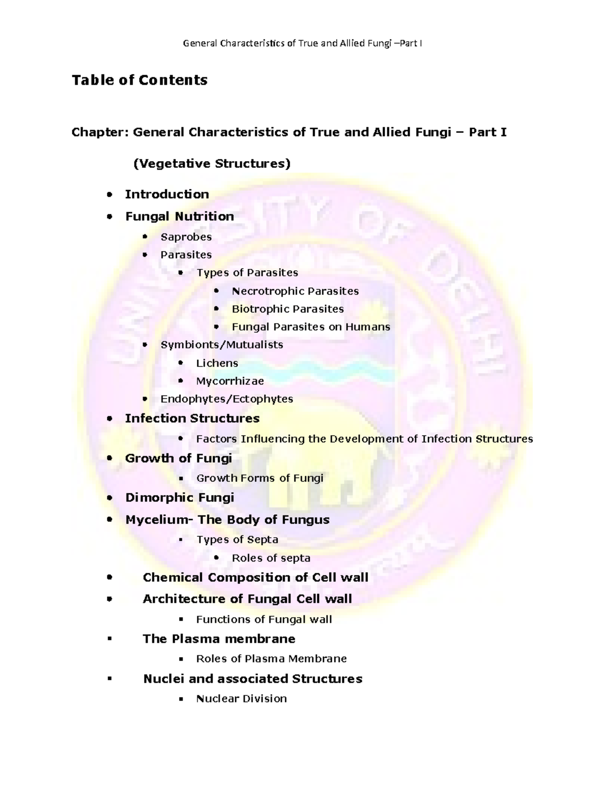Unit 2: Characteristics of Fungi - Detailed Overview (Part I) - Studocu