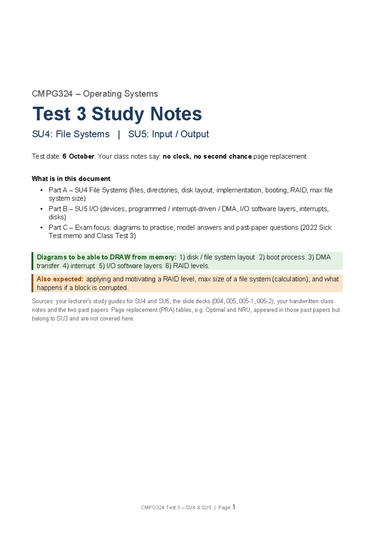 CMPG324 Test 3 Study Notes: File Systems & I/O Concepts - Studocu
