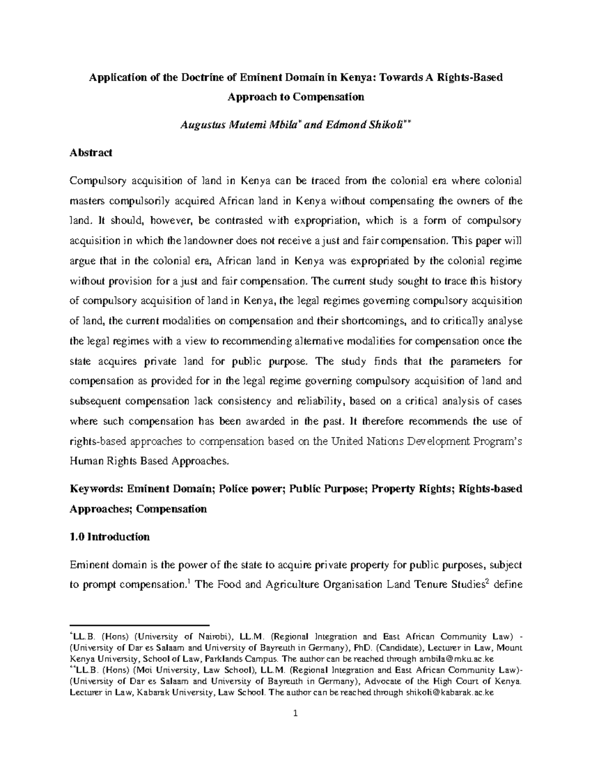 Application of the Doctrine of Eminent Domain in Kenya: A Rights-Based ...