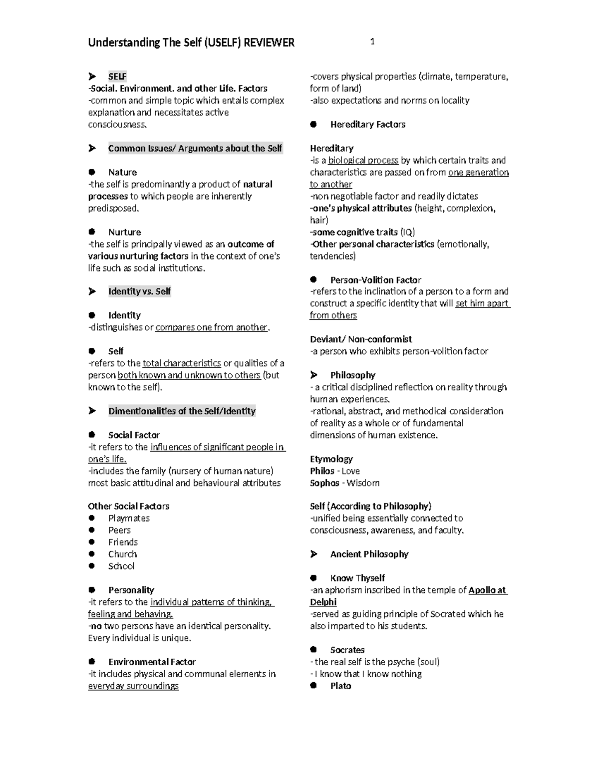 Self-Understanding: Insights from Midterm Study (Course Code: USELF ...