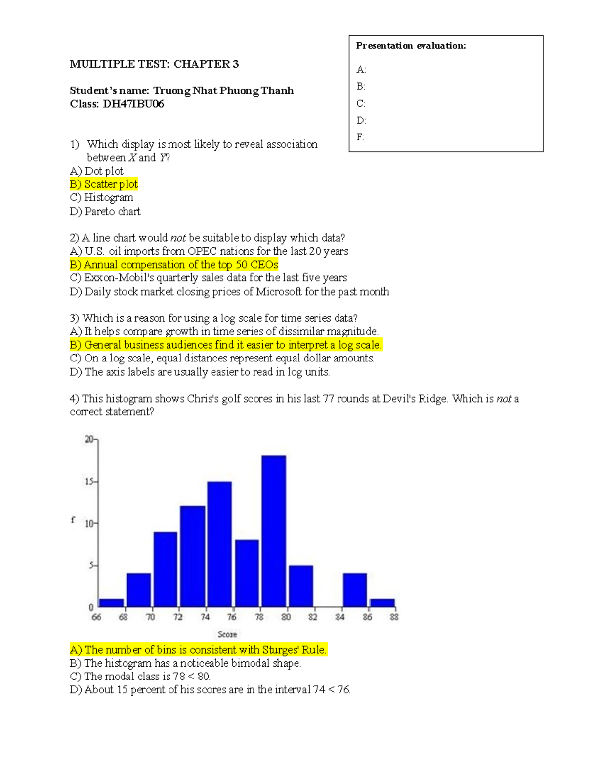 Chap 3 class 5 - statistics for business - MUILTIPLE TEST: CHAPTER 3 ...