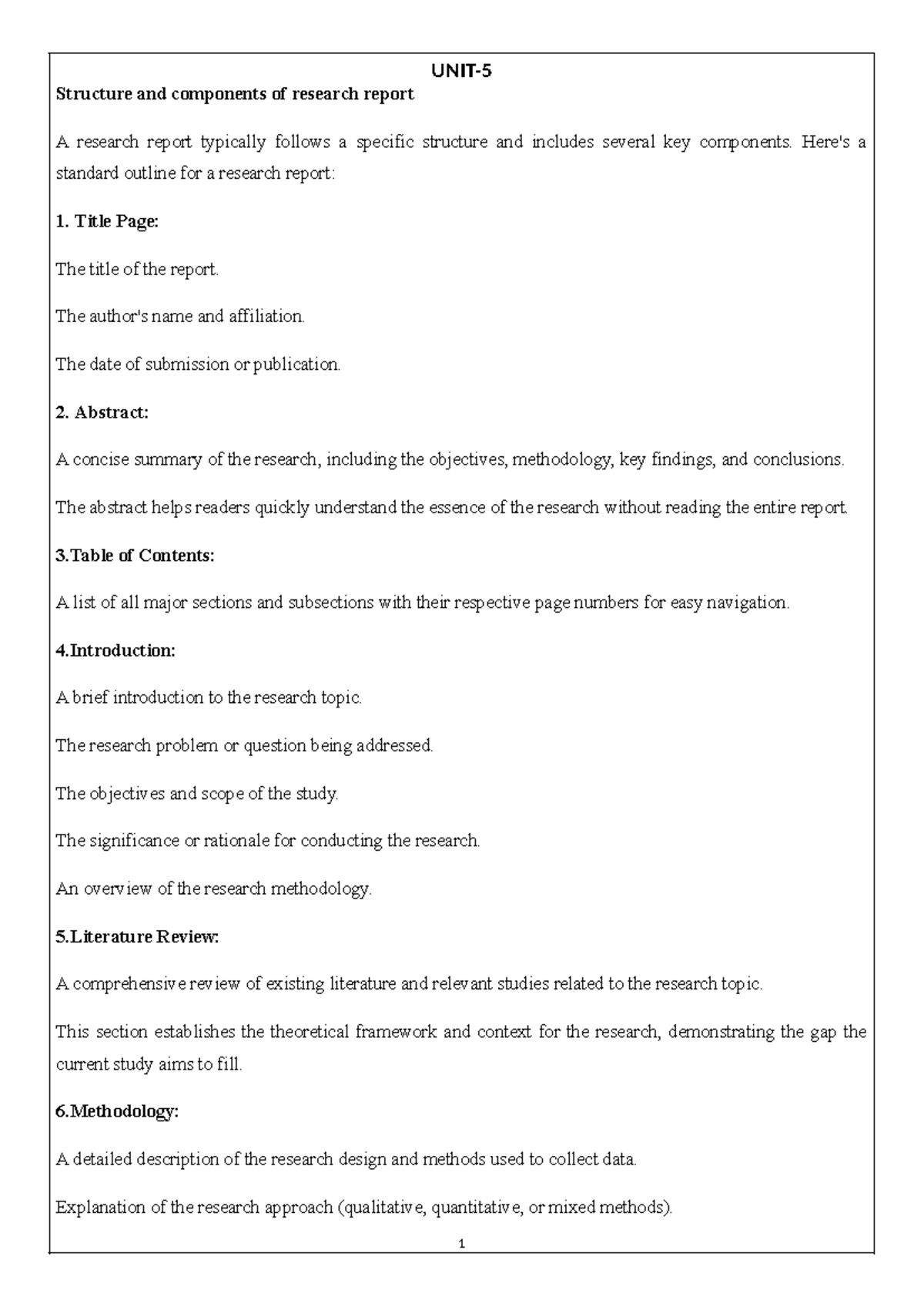 UNIT-5 - Structure and Components of a Research Report - Studocu