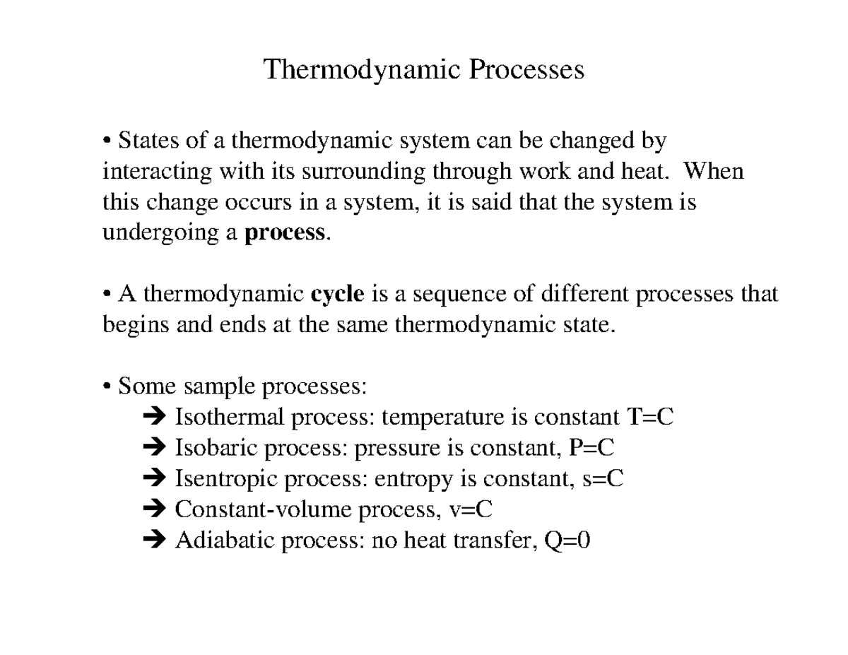 Process - Note - Thermodynamic Processes States of a thermodynamic ...