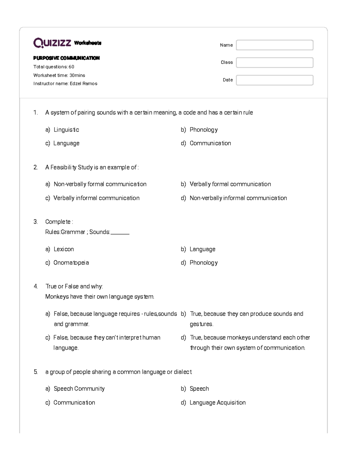 Purposive Communication Quizizz Review Questions and Answers - Studocu