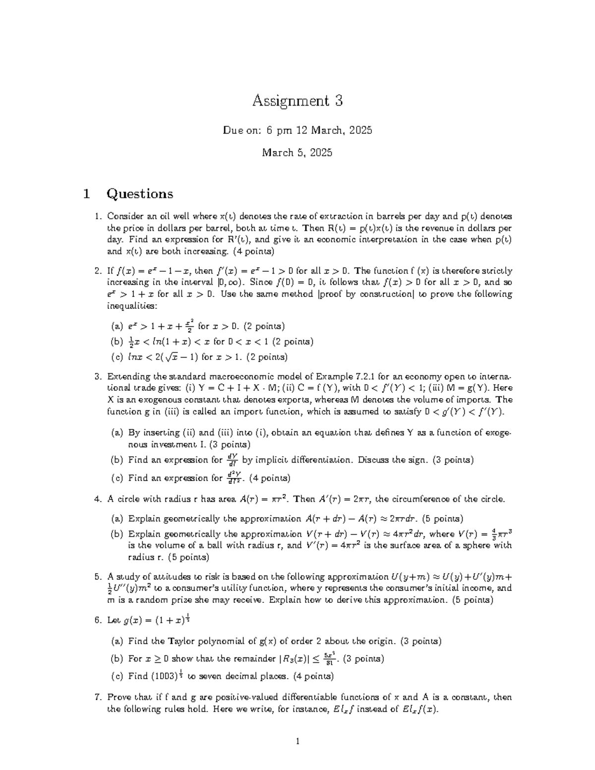 Maths Assignment 3 Spring 2025 - Assignment 3 Due on: 6 pm 12 March ...