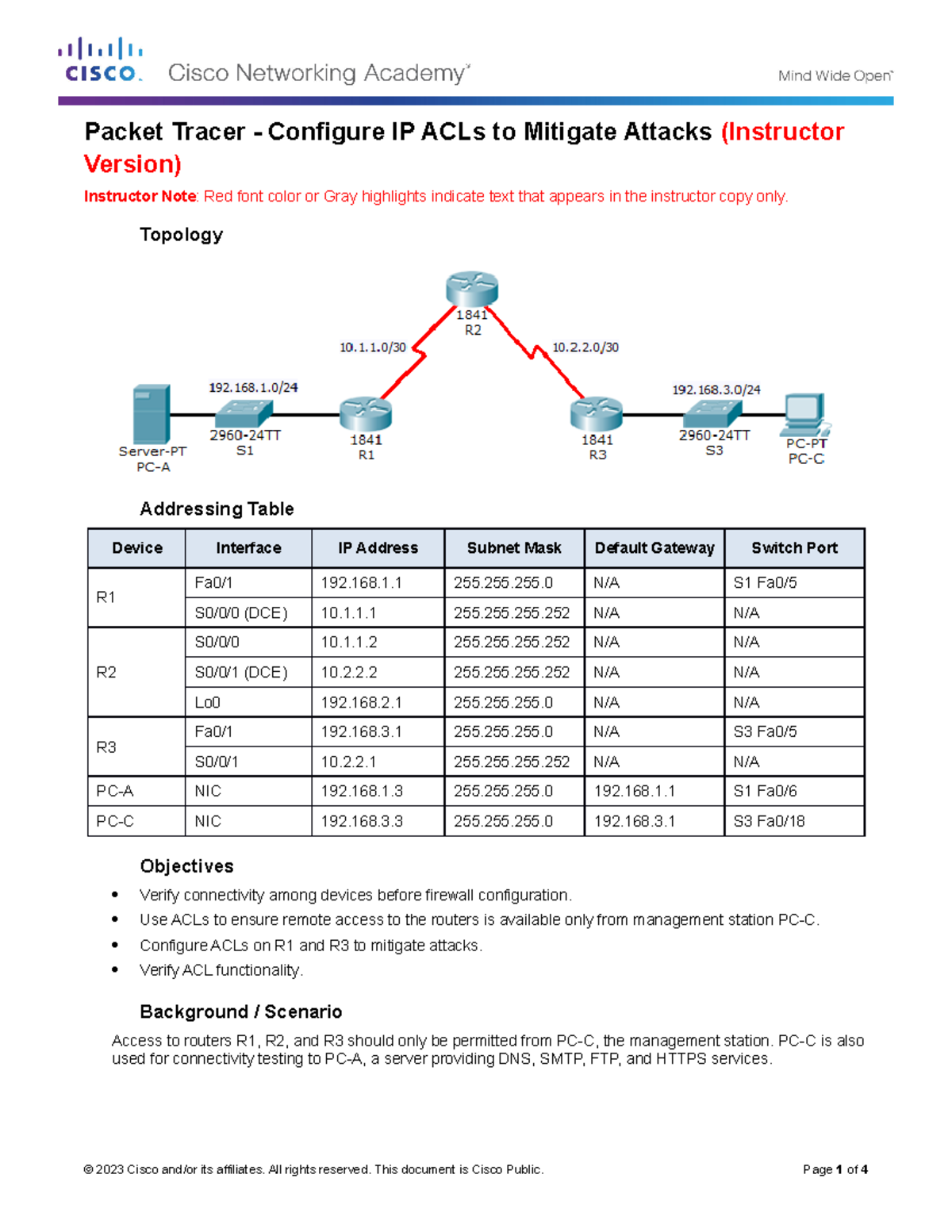 ACL Assignment - ACL CONCEPT - Packet Tracer - Configure IP ACLs to ...