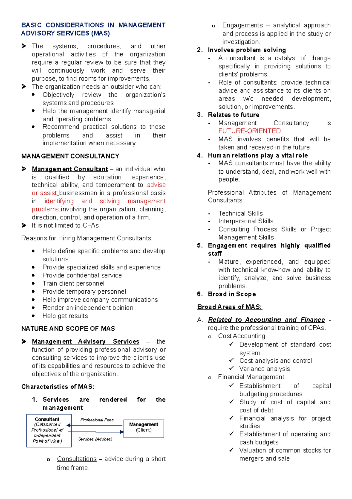 Management Advisory Services (MAS) Overview and Key Concepts - Studocu