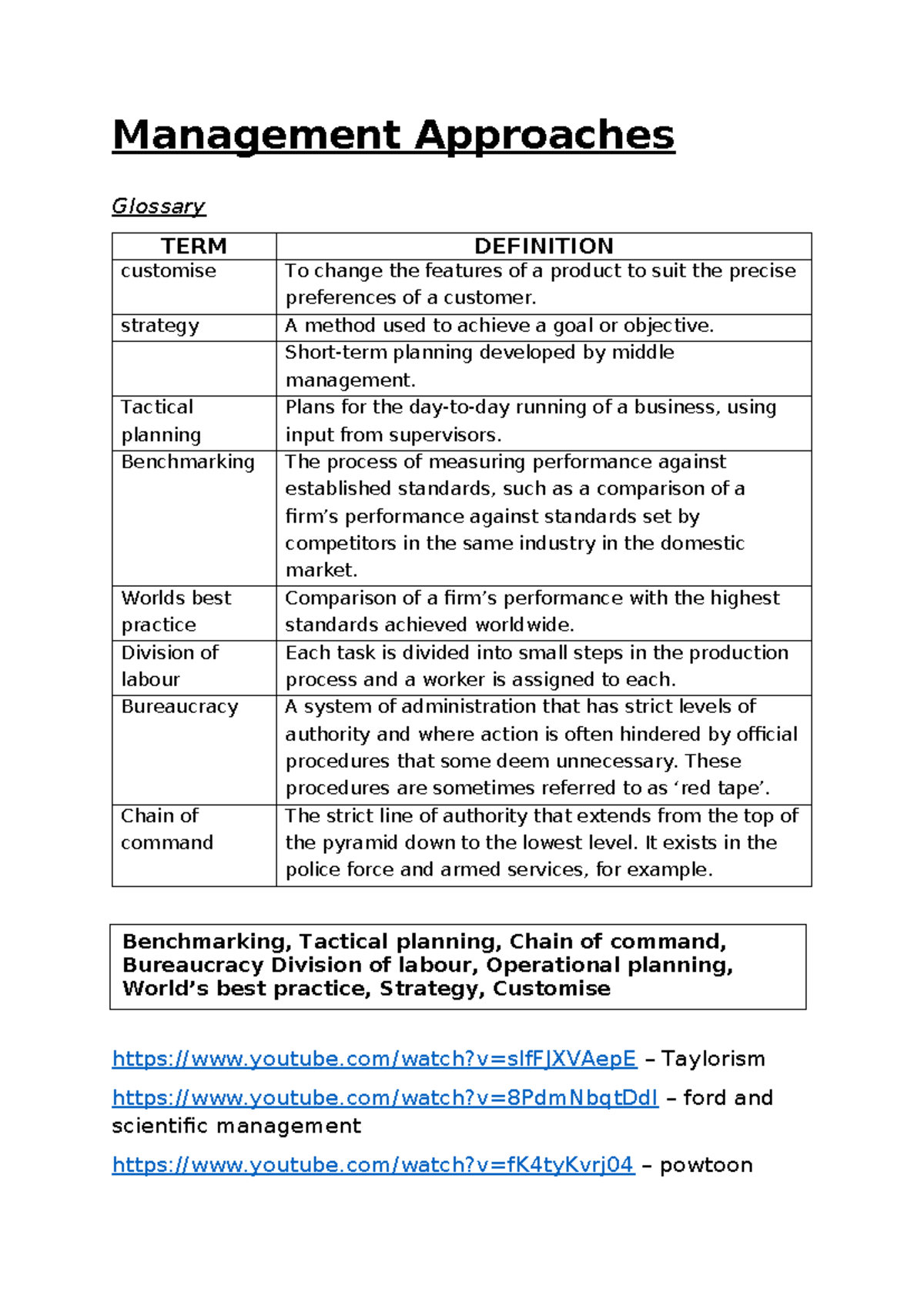 Management Process Overview: Key Concepts and Definitions - Studocu