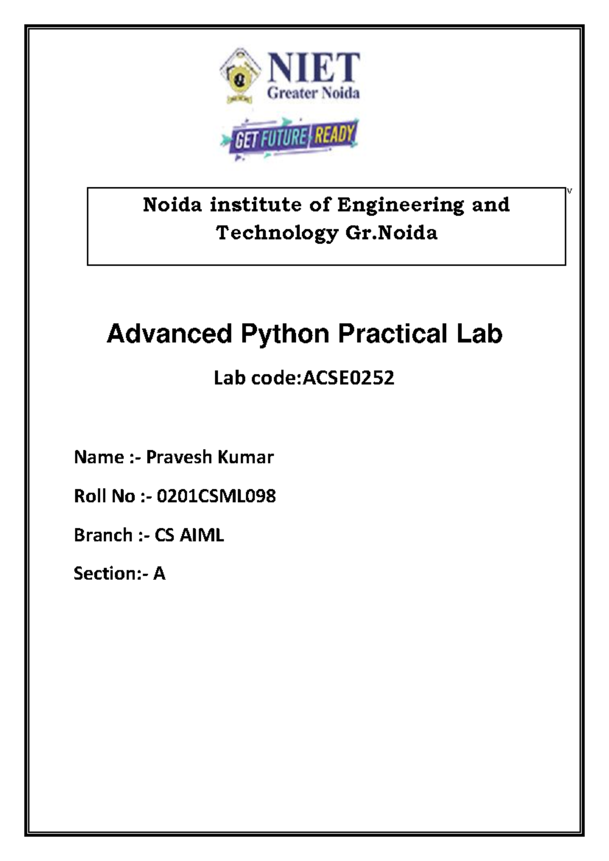 Advanced Python Practical Lab Programs - ACSE0252 - Studocu