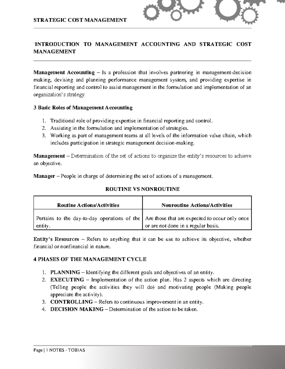 Strategic Cost Management in Management Accounting: SCM Notes - Studocu
