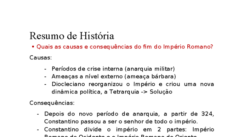 Resumo de História: Causas e Consequências do Fim do Império Romano ...