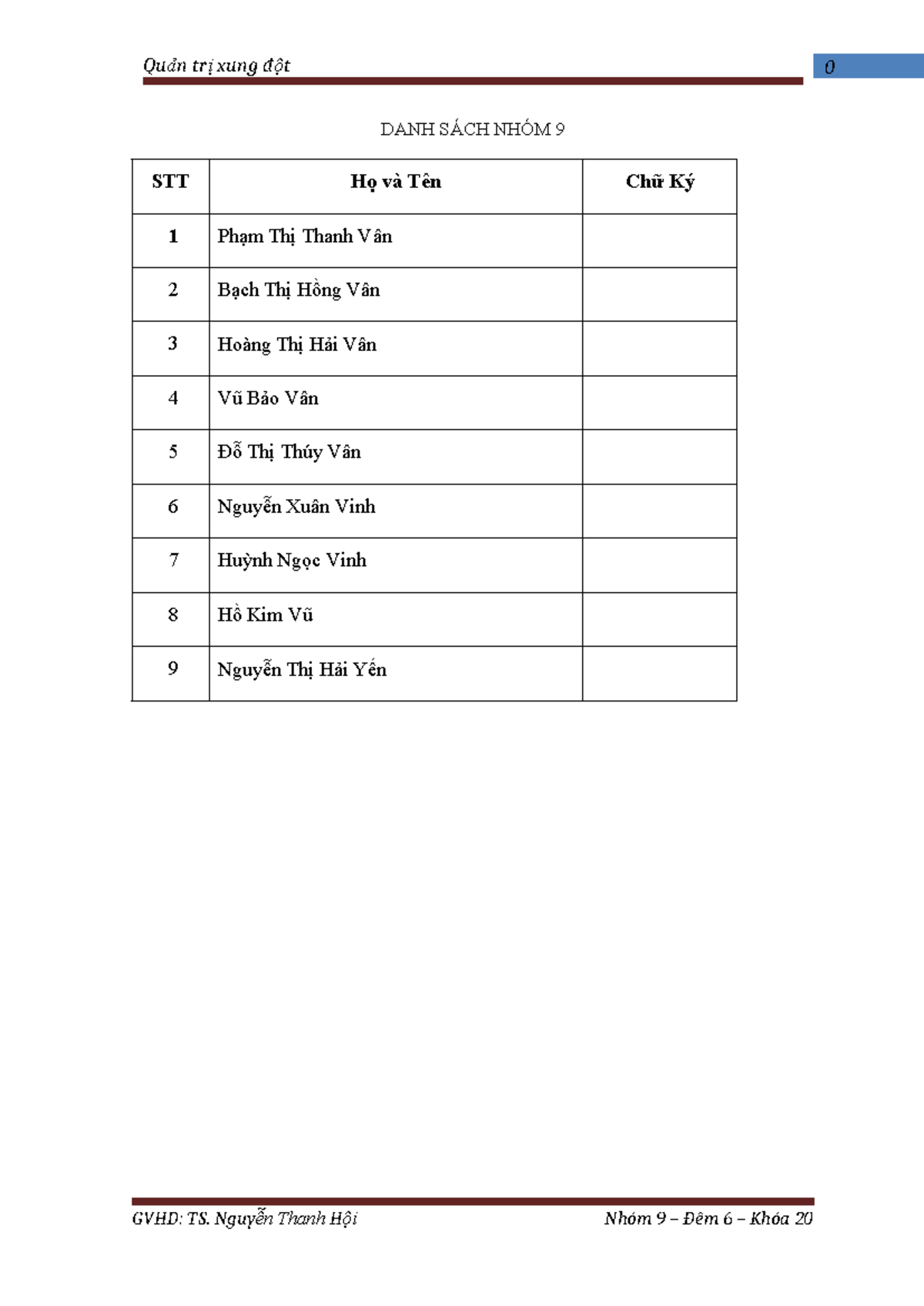 Tieu luan QTH Final Version - DANH SÁCH NHÓM 9 STT Họ và Tên Chữ Ký 1 ...