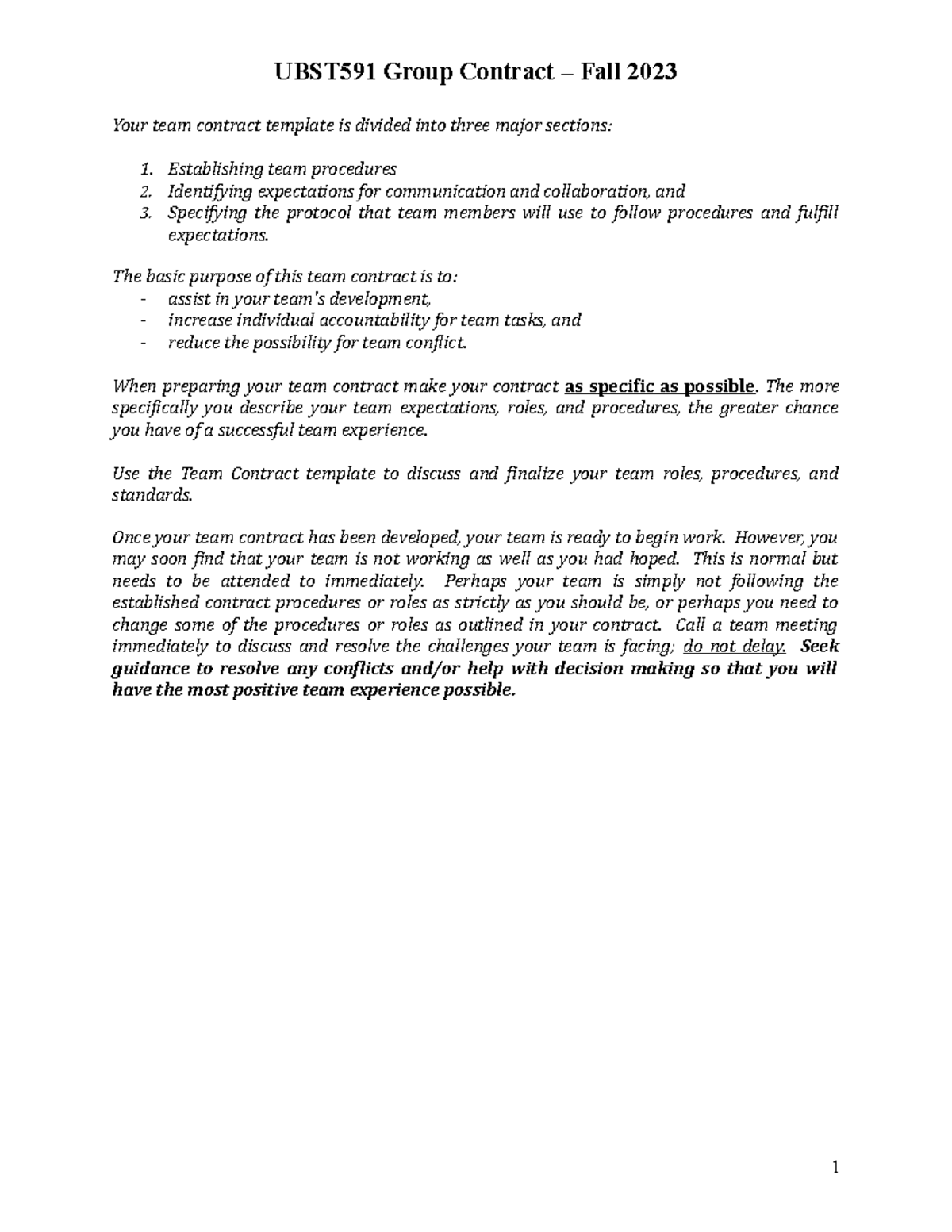 Team Contract Template for Effective Collaboration and Conflict ...