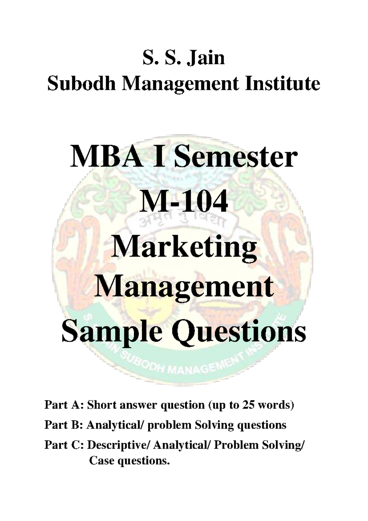 M-104-MM - MBA I Sem Marketing Management Sample Qs & Case Studies ...